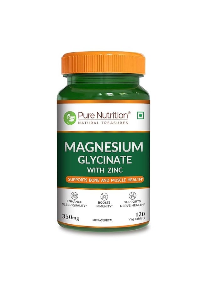 Pure Nutrition Magnesium Glycinate with Zinc 350mg - 120 Veg Tablets - Image 1